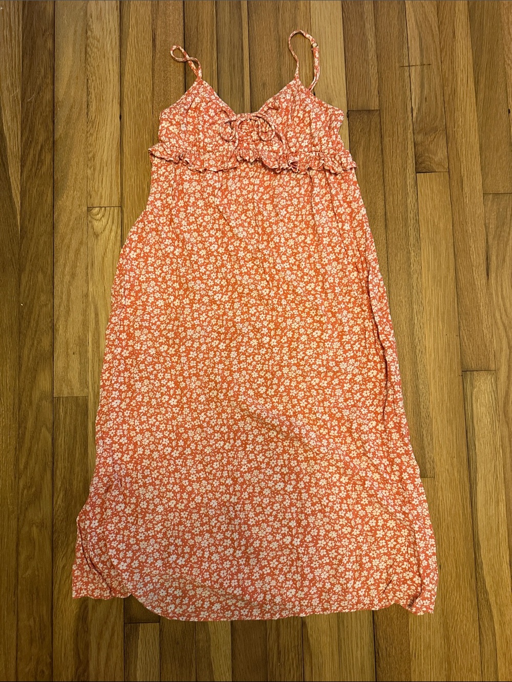 Billabong Coral-White Floral Midi Dress with Ruffle Bodice